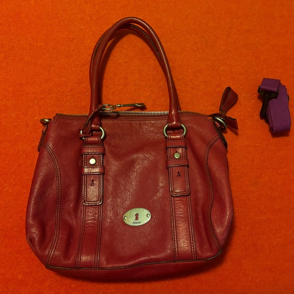 Fossil raspberry hot pink real leather purse bag EUC - Picture 2 of 12